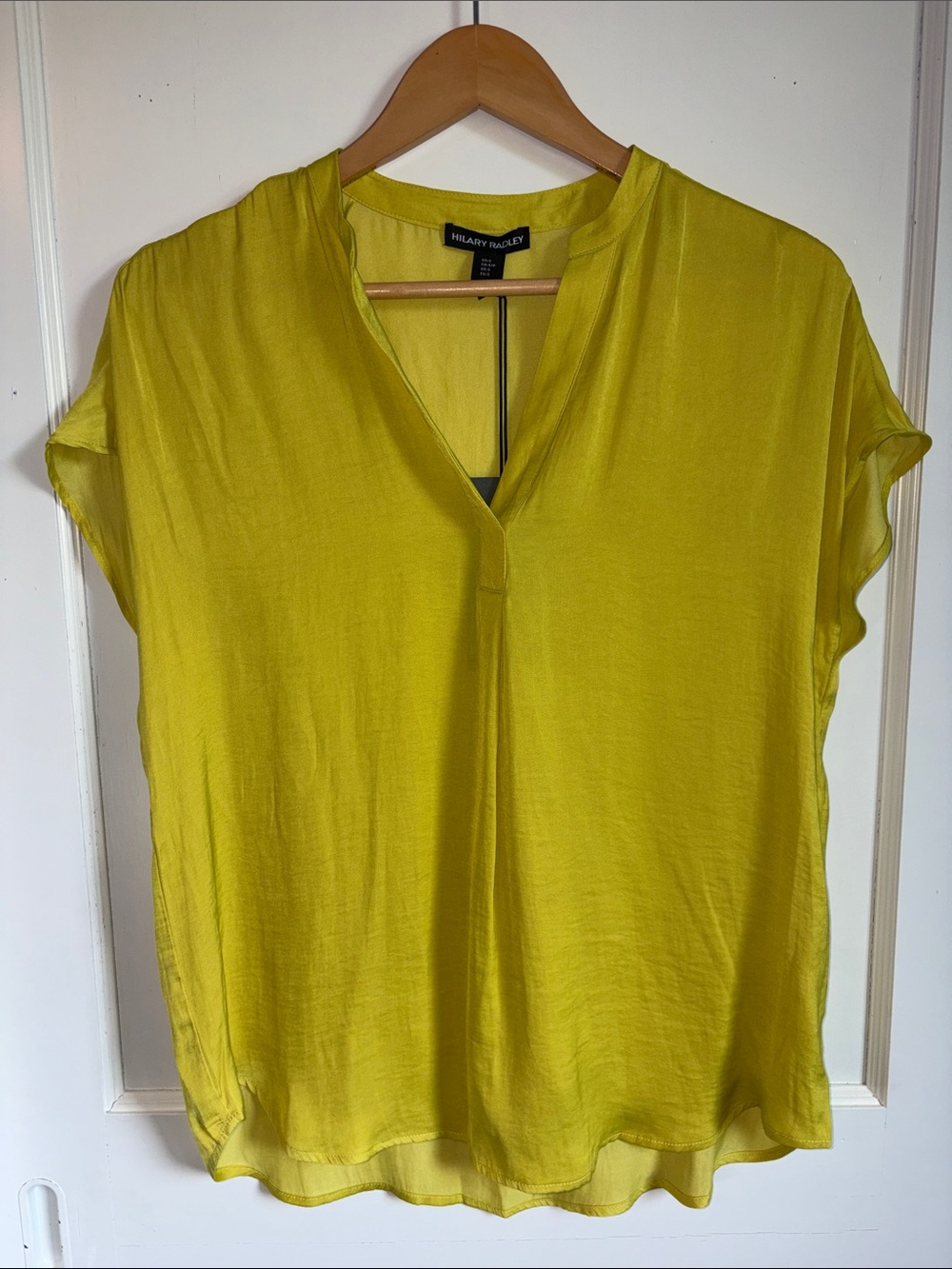 Hilary Radley Bright Yellow Split-Neck Short Sleeve Blouse